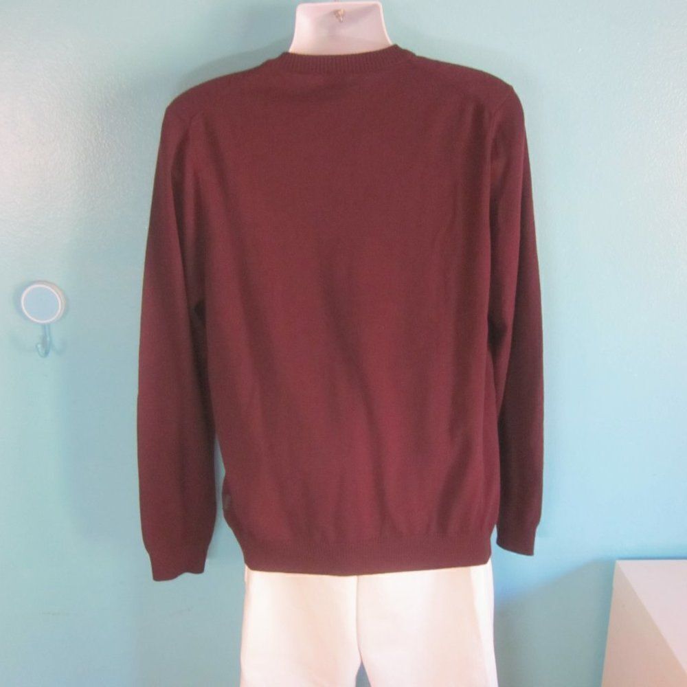 Hugo Boss Mens Sz XL Dark Burgundy Wool Pullover Fitted Sweater Lightweight Knit - Picture 14 of 16